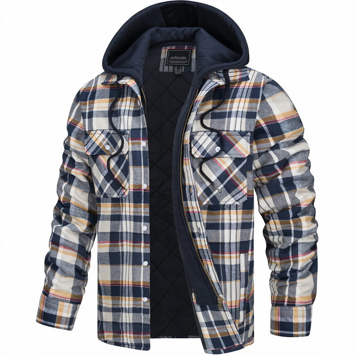 Quilted Flannel Jacket With Hooded Plaid Winter Lining