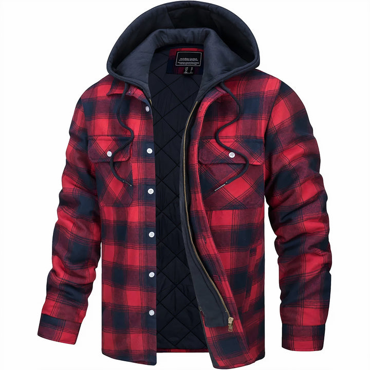 Quilted Flannel Jacket With Hooded Plaid Winter Lining