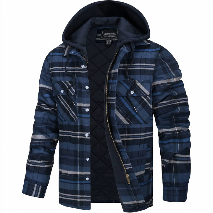 Quilted Flannel Jacket With Hooded Plaid Winter Lining