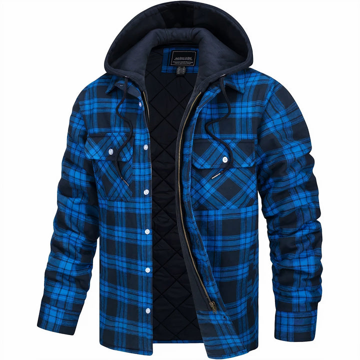 Quilted Flannel Jacket With Hooded Plaid Winter Lining