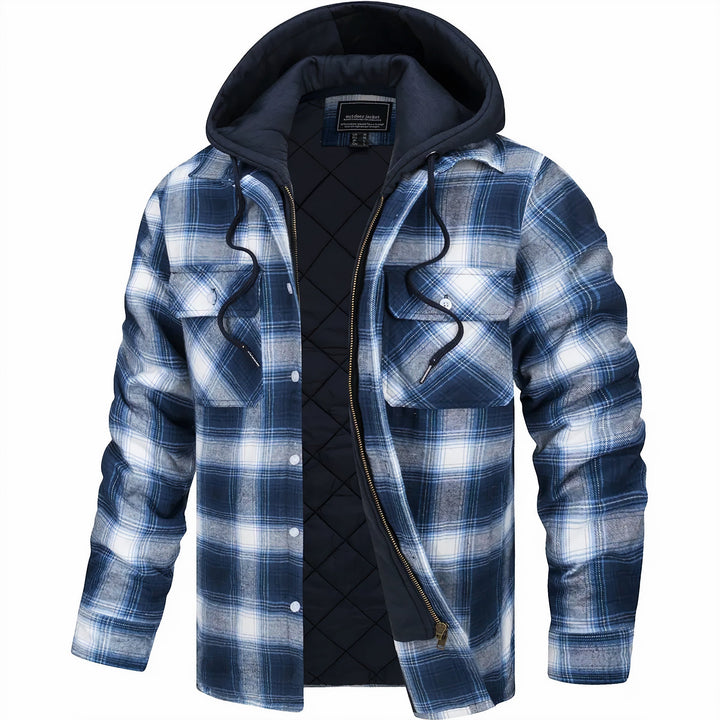 Quilted Flannel Jacket With Hooded Plaid Winter Lining