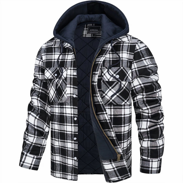 Quilted Flannel Jacket With Hooded Plaid Winter Lining