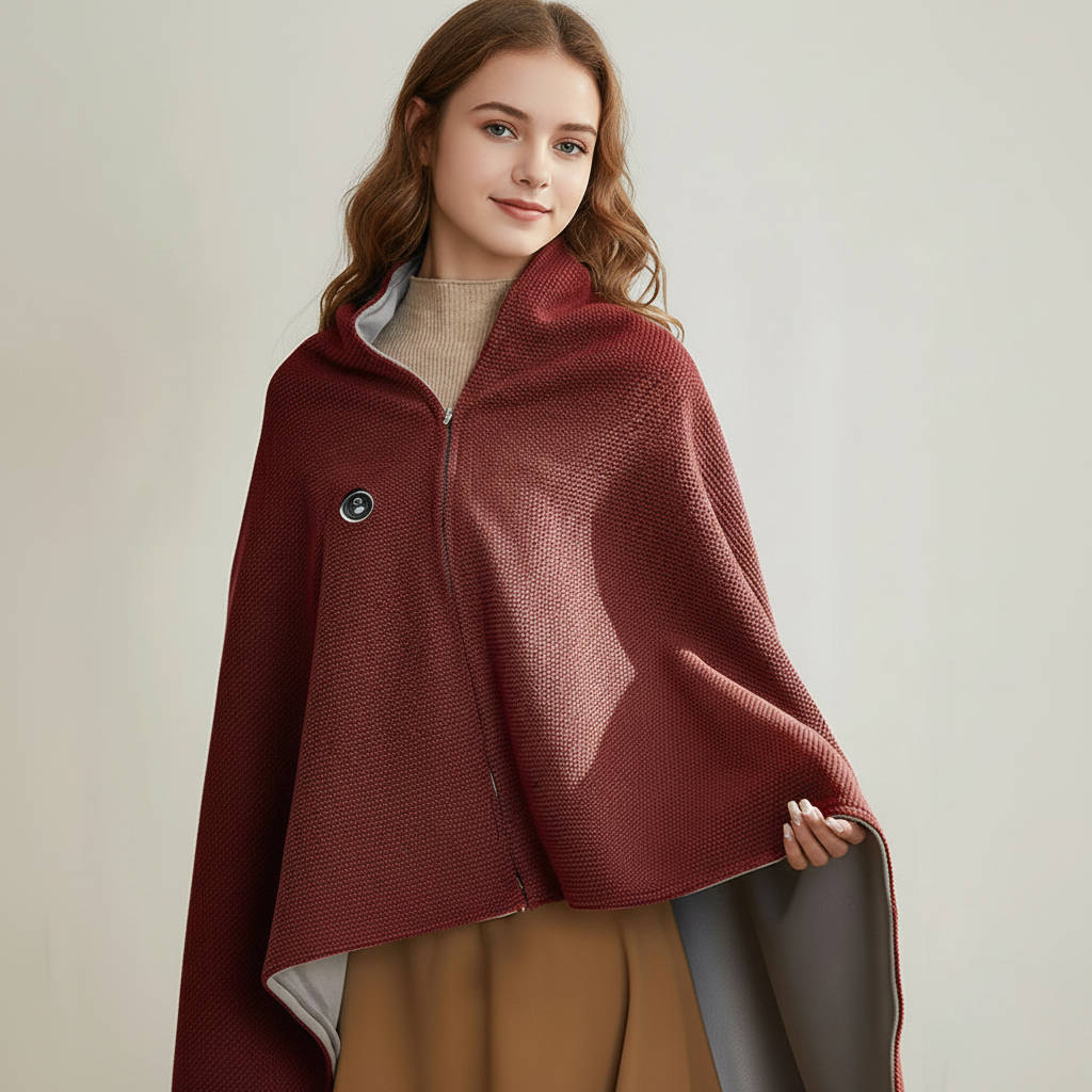 Eight Zone Heated Shawl Wrap with Three Temperature Settings and Rapid Carbon Fiber Heating