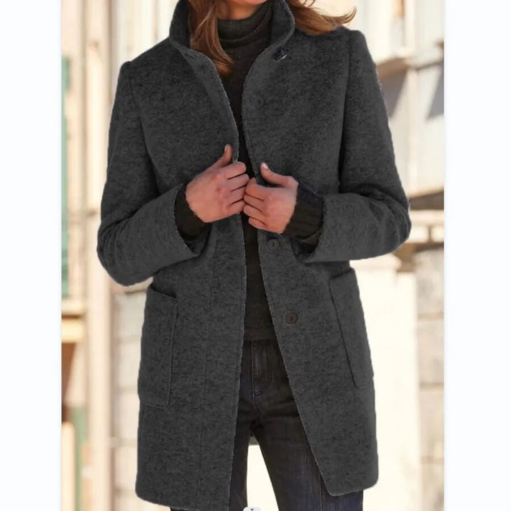 Wool Winter Coat With Stand Collar In Gray Tailored Design