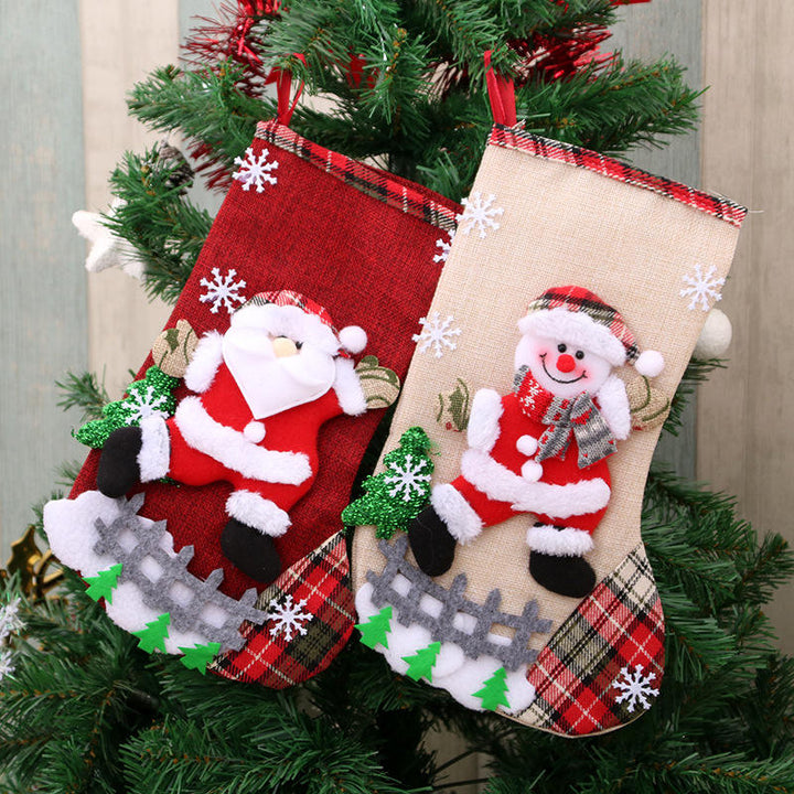 Christmas Stocking Gift Bag Large Linen Hanging Holiday Decoration Gift Sock