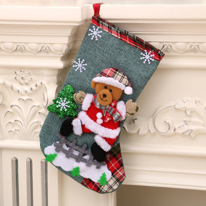 Christmas Stocking Gift Bag Large Linen Hanging Holiday Decoration Gift Sock