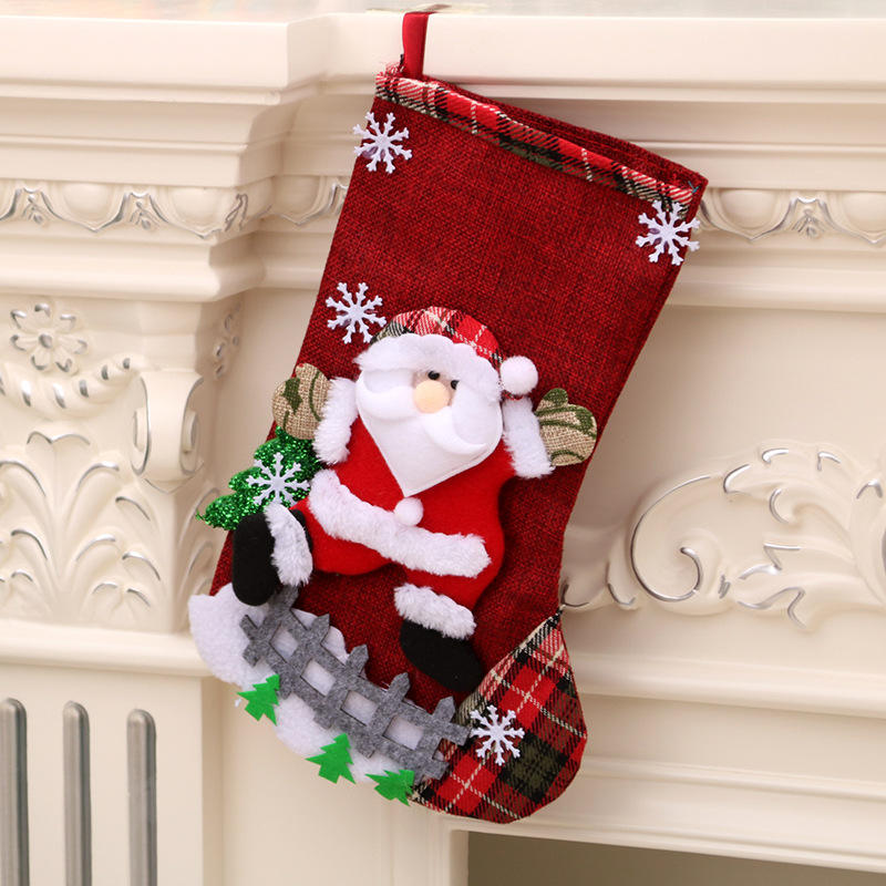 Christmas Stocking Gift Bag Large Linen Hanging Holiday Decoration Gift Sock