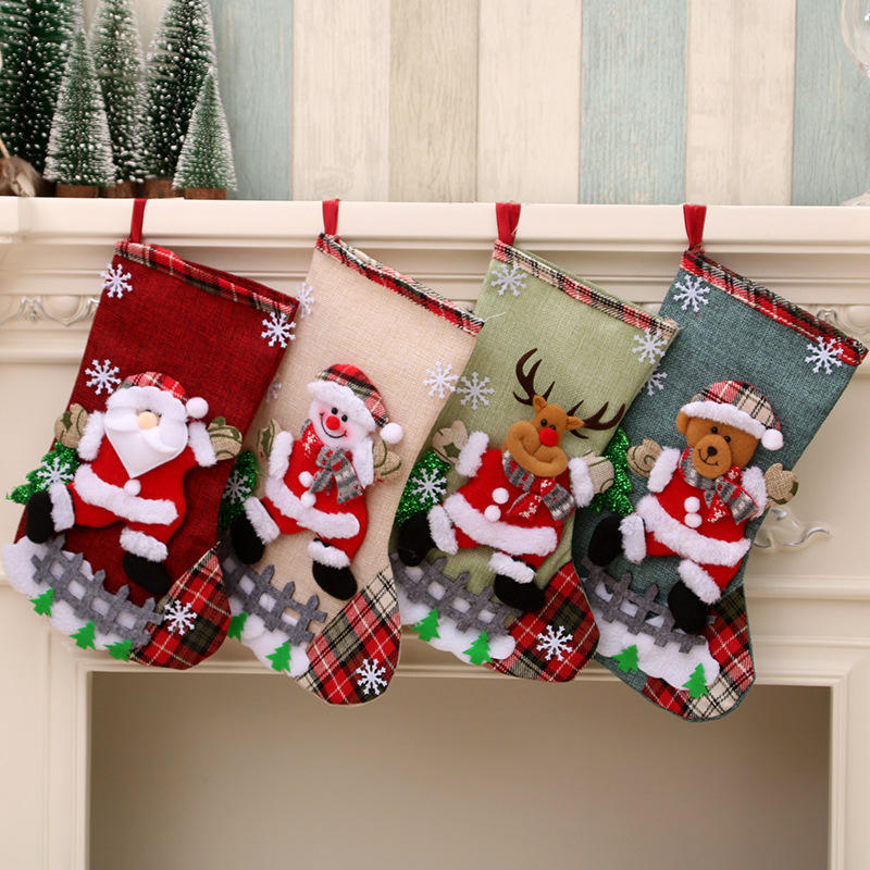 Christmas Stocking Gift Bag Large Linen Hanging Holiday Decoration Gift Sock