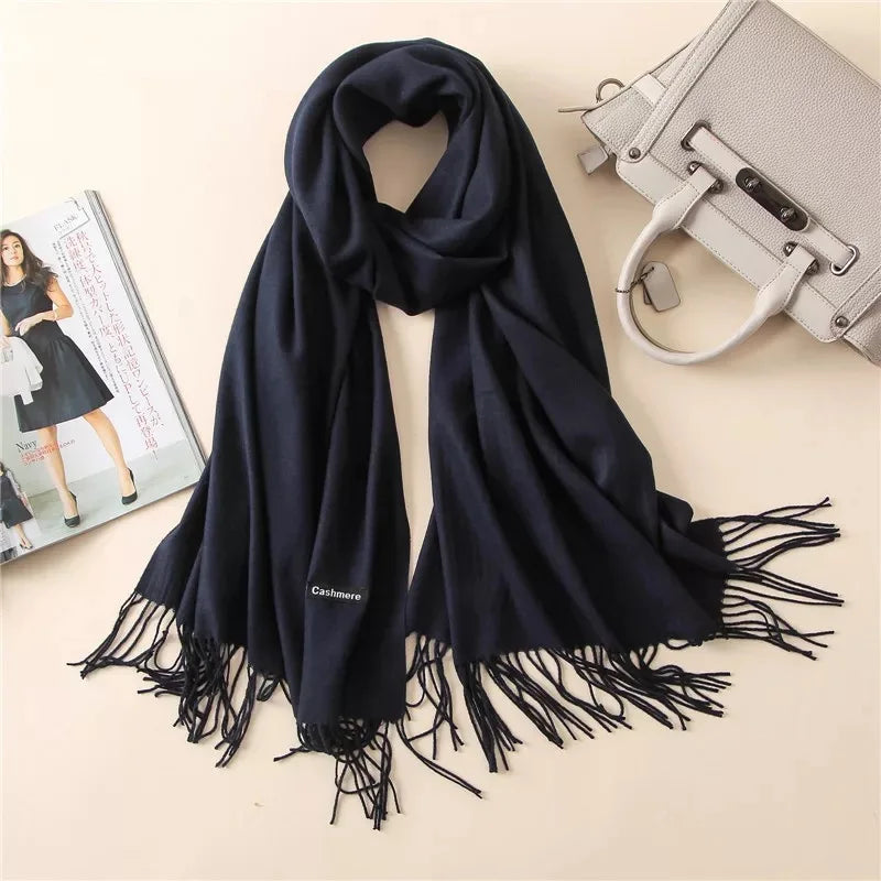 Cashmere Scarf For Women With Long Fringe, Warm Winter Wrap