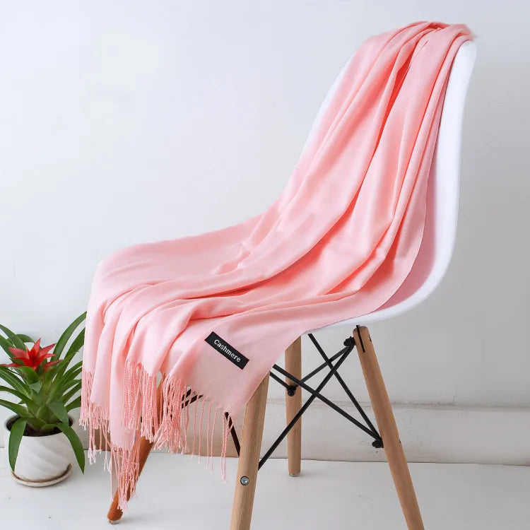 Cashmere Scarf For Women With Long Fringe, Warm Winter Wrap