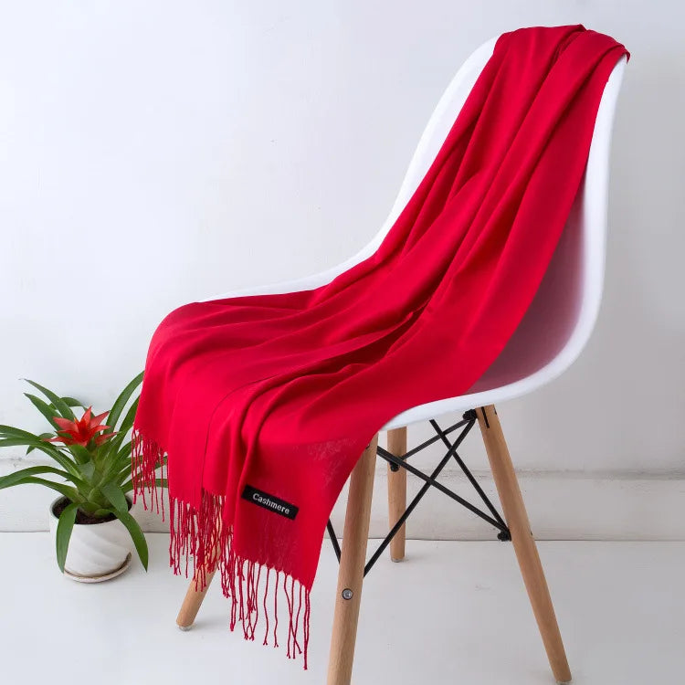 Cashmere Scarf For Women With Long Fringe, Warm Winter Wrap