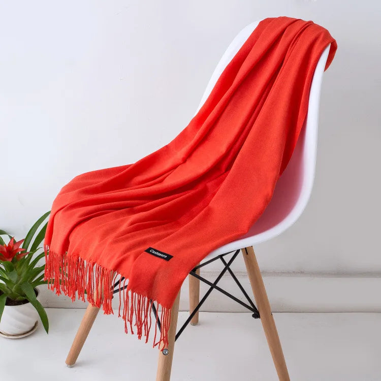 Cashmere Scarf For Women With Long Fringe, Warm Winter Wrap