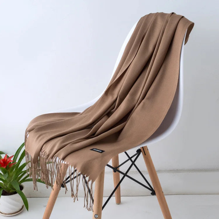 Cashmere Scarf For Women With Long Fringe, Warm Winter Wrap