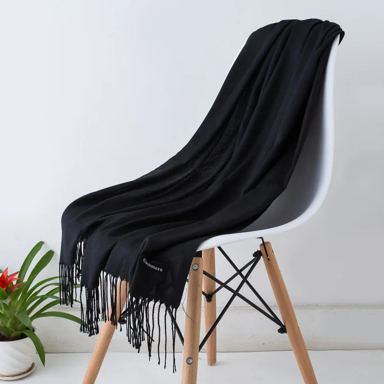 Cashmere Scarf For Women With Long Fringe, Warm Winter Wrap