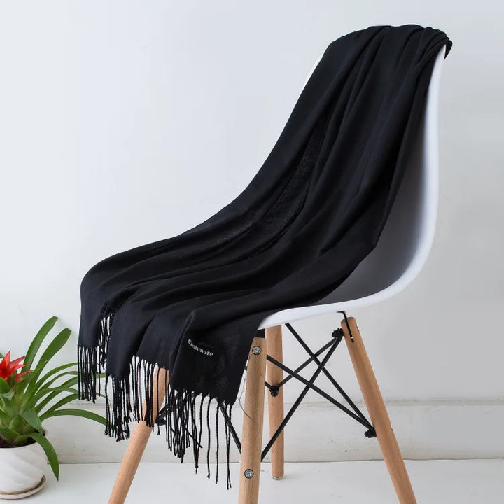 Cashmere Scarf For Women With Long Fringe, Warm Winter Wrap