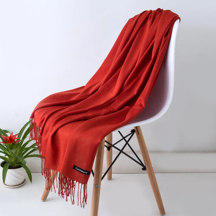 Cashmere Scarf For Women With Long Fringe, Warm Winter Wrap