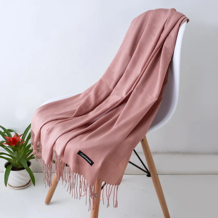 Cashmere Scarf For Women With Long Fringe, Warm Winter Wrap