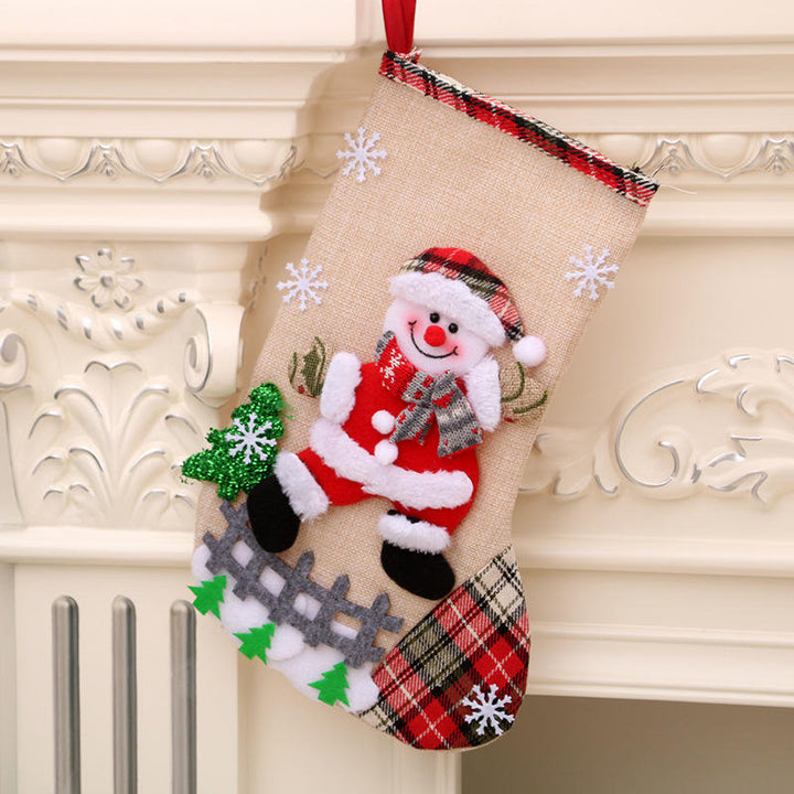 Christmas Stocking Gift Bag Large Linen Hanging Holiday Decoration Gift Sock
