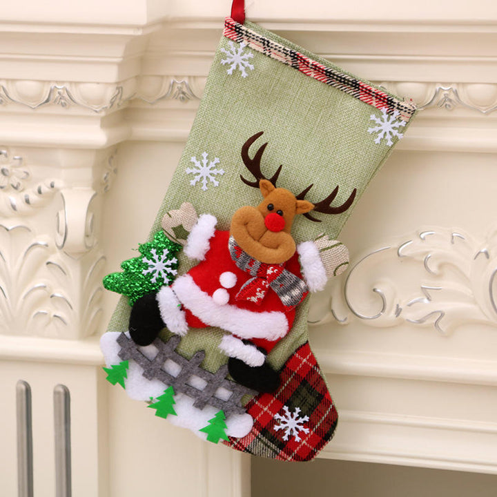 Christmas Stocking Gift Bag Large Linen Hanging Holiday Decoration Gift Sock