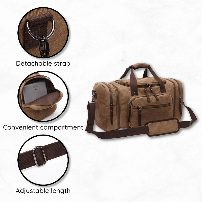Canvas Travel Bag With Large Capacity, Multiple Compartments And Carry Straps