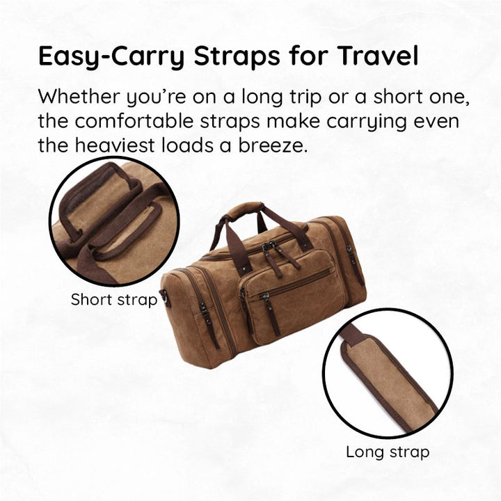 Canvas Travel Bag With Large Capacity, Multiple Compartments And Carry Straps