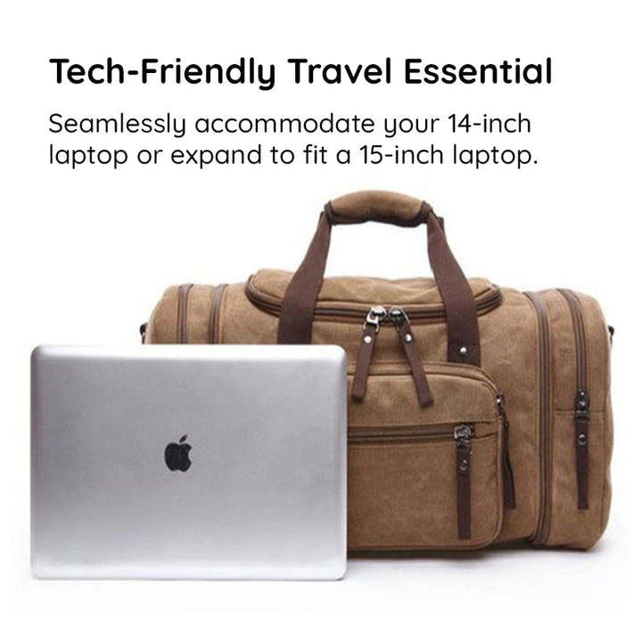 Canvas Travel Bag With Large Capacity, Multiple Compartments And Carry Straps