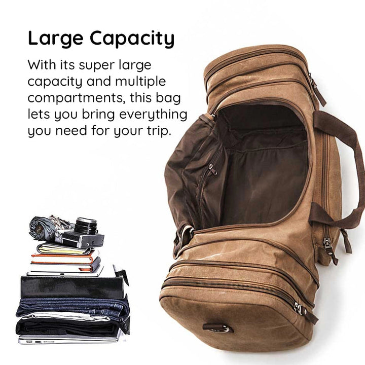 Canvas Travel Bag With Large Capacity, Multiple Compartments And Carry Straps