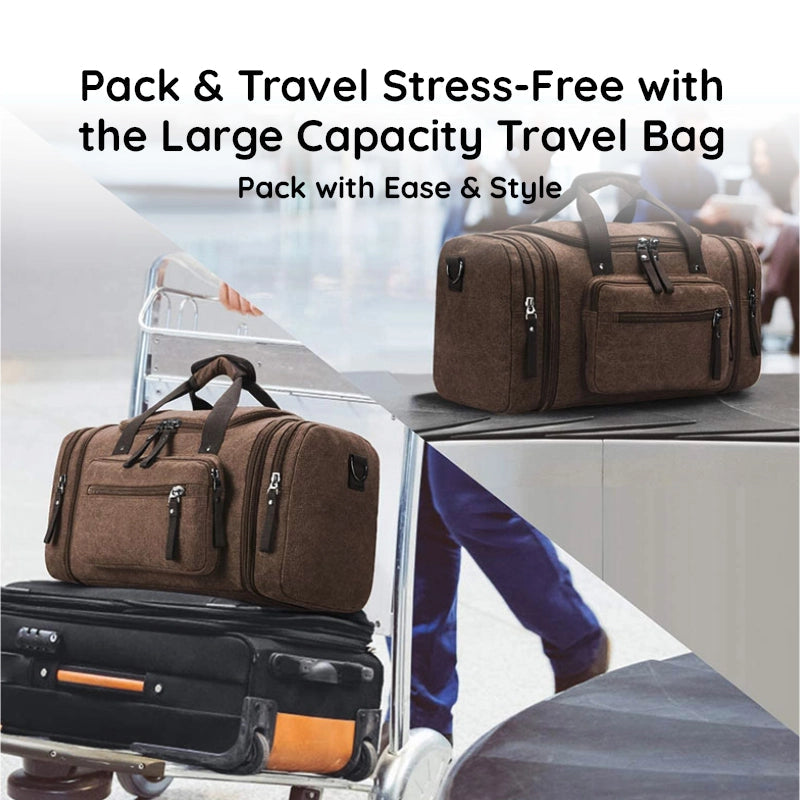 Canvas Travel Bag With Large Capacity, Multiple Compartments And Carry Straps