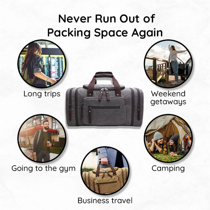 Canvas Travel Bag With Large Capacity, Multiple Compartments And Carry Straps