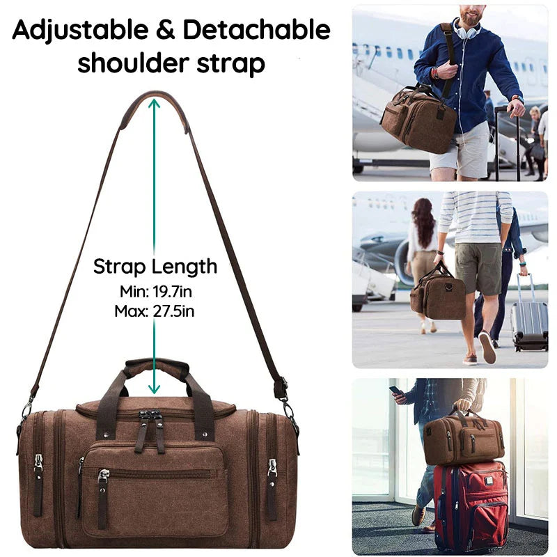 Canvas Travel Bag With Large Capacity, Multiple Compartments And Carry Straps