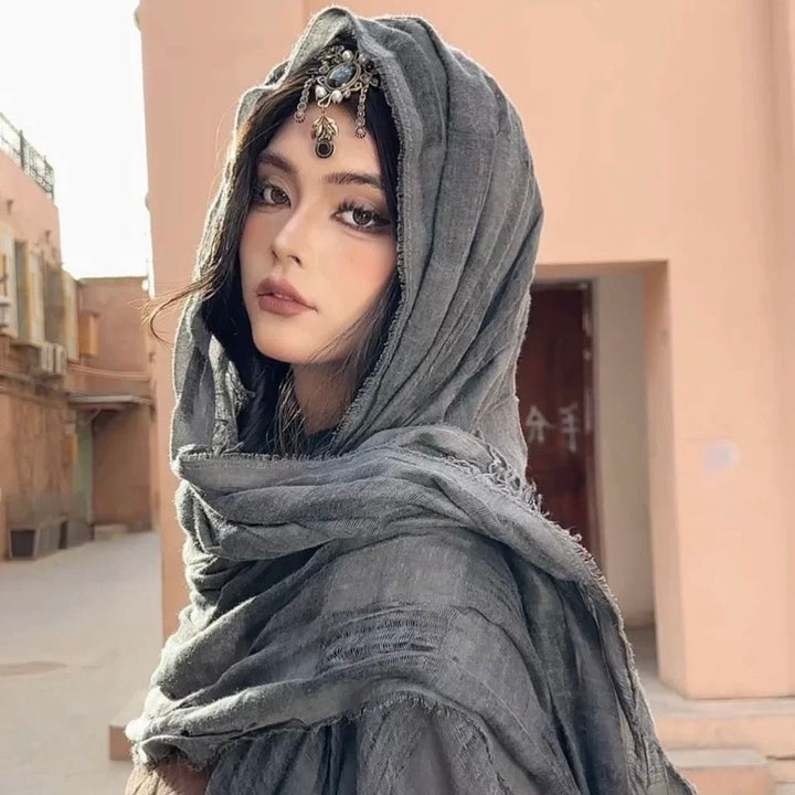 Scarf Distressed Ripped Punk Tassel Cotton Linen Shawl For Y2K Techwear Tactical