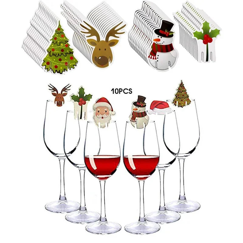 Wine Glass Santa Hat Card Set 10-Piece For Christmas Parties