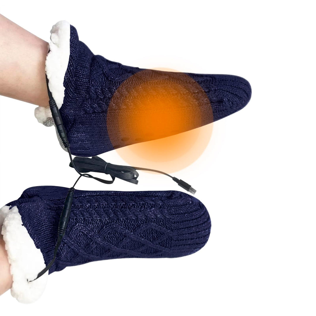 Electric Heated Socks Fleece-Lined Thermal Slipper-Style With No-Slip Gel Grips Unisex