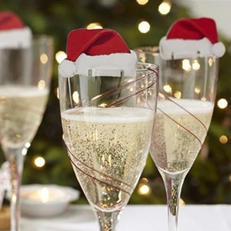Wine Glass Santa Hat Card Set 10-Piece For Christmas Parties