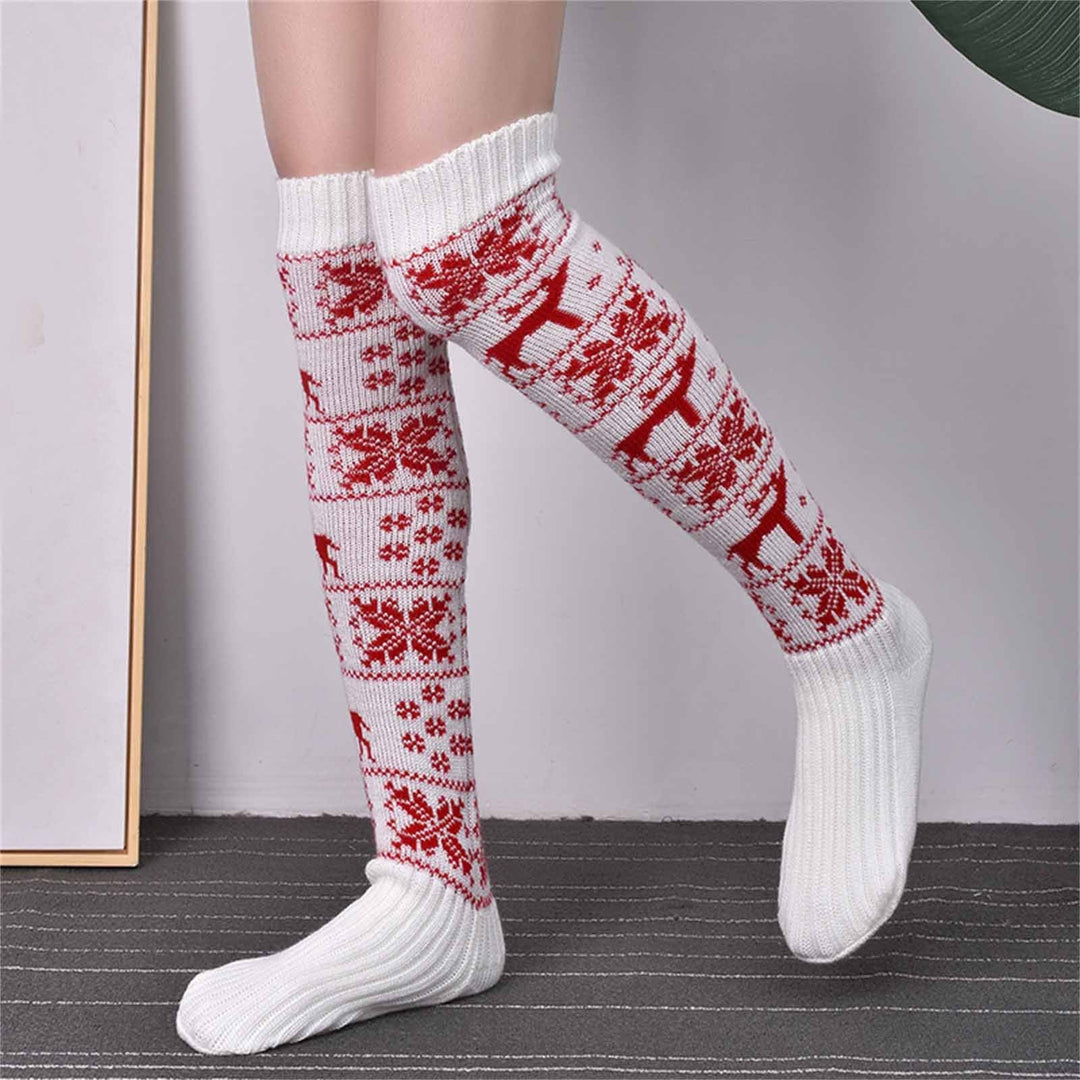 Over-Knee Christmas Knit Socks For Women, Warm Cotton Holiday Stockings
