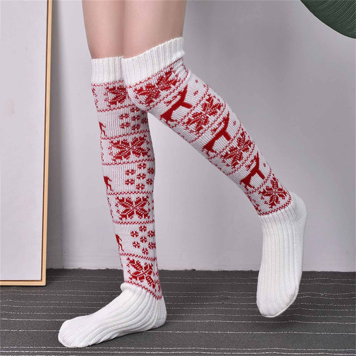 Over-Knee Christmas Knit Socks For Women, Warm Cotton Holiday Stockings