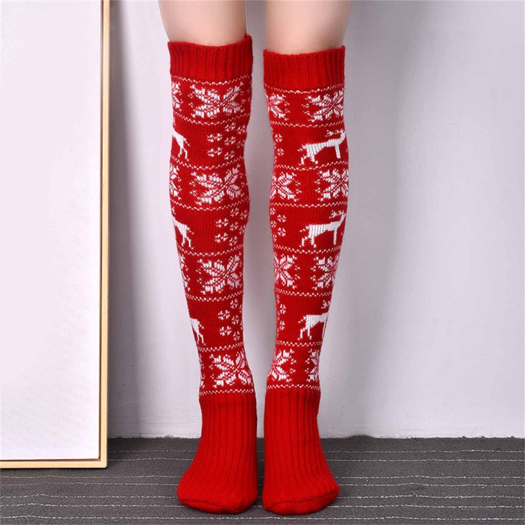 Over-Knee Christmas Knit Socks For Women, Warm Cotton Holiday Stockings