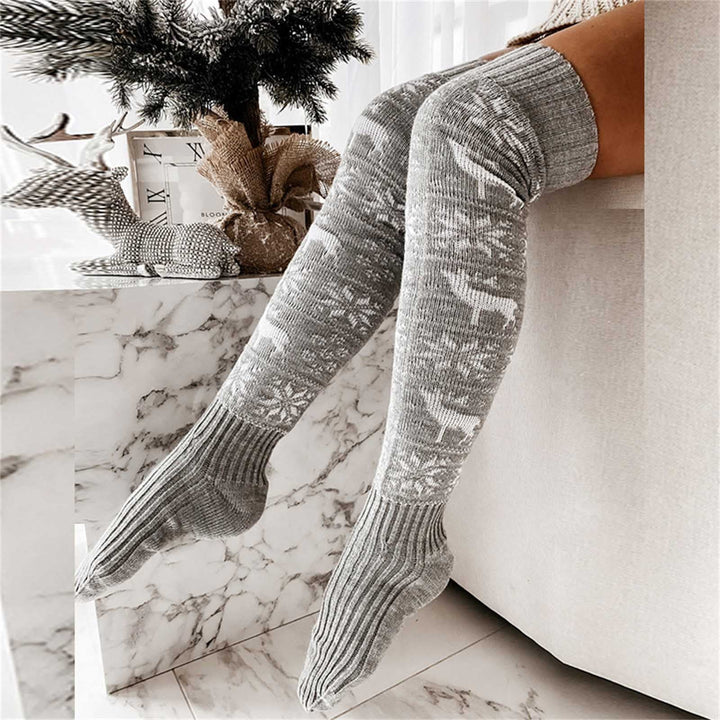 Over-Knee Christmas Knit Socks For Women, Warm Cotton Holiday Stockings