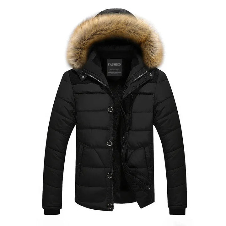 Quilted Puffer Coat With Faux Fur Trim Hood For Winter