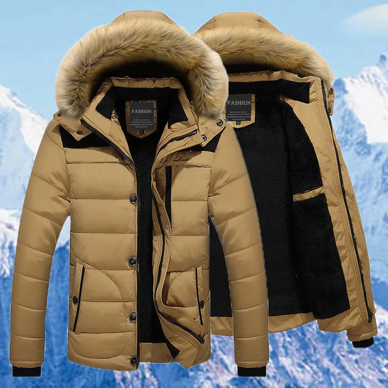 Quilted Puffer Coat With Faux Fur Trim Hood For Winter
