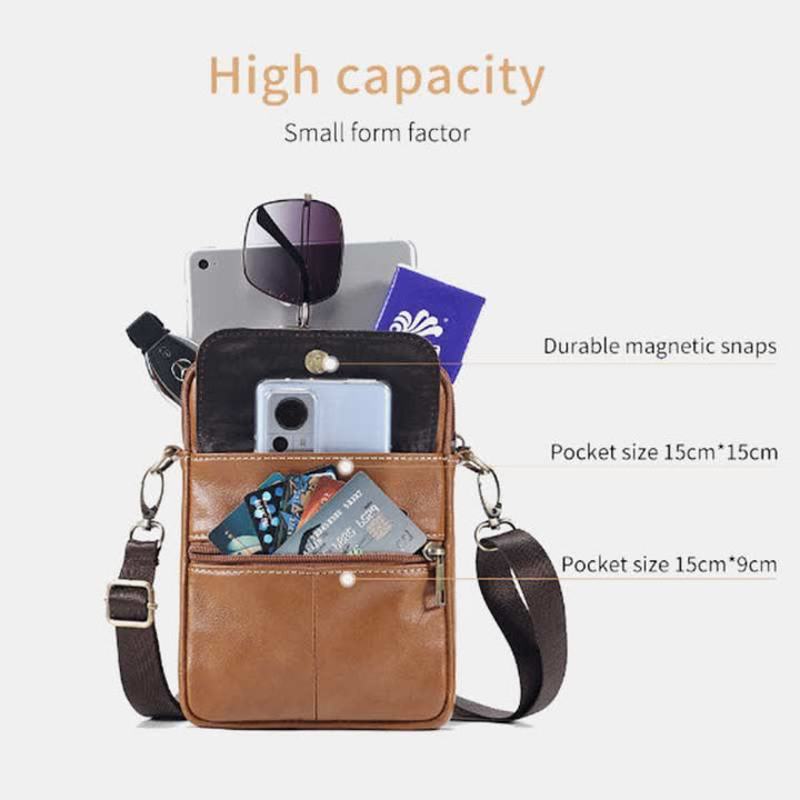 Small Leather Shoulder Bag For Men With Zip Closure And Pockets