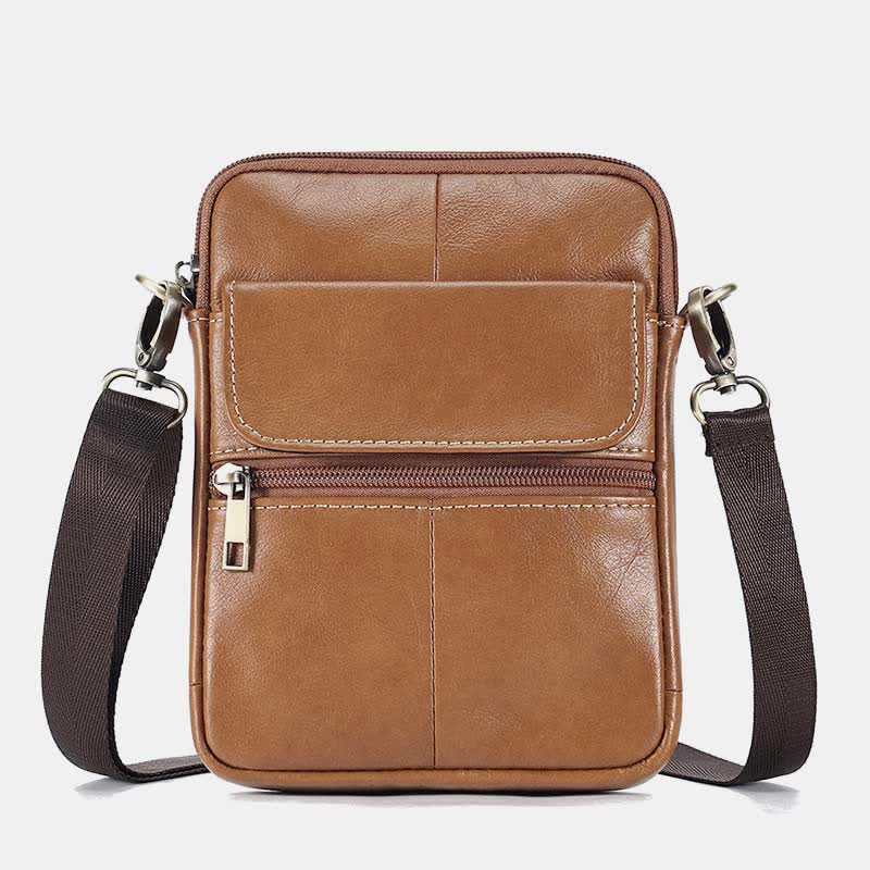 Small Leather Shoulder Bag For Men With Zip Closure And Pockets