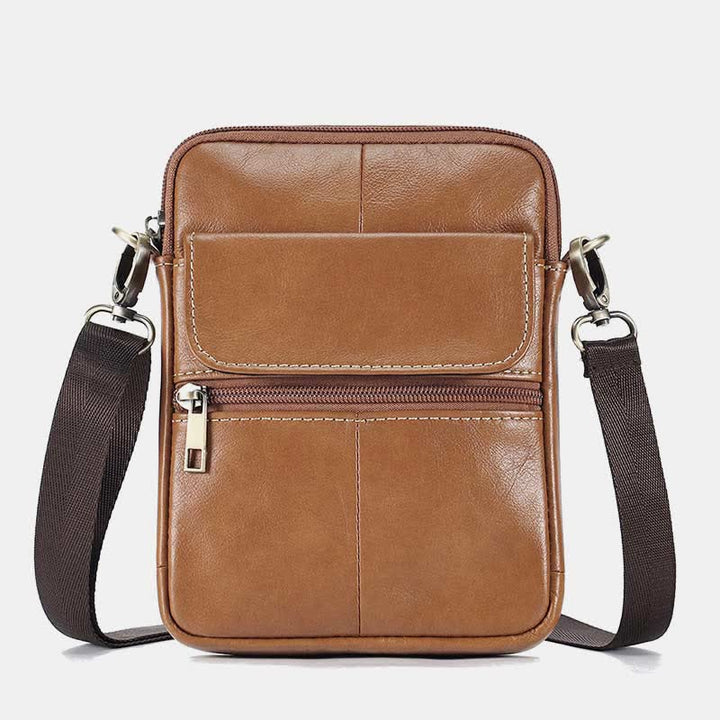 Small Leather Shoulder Bag For Men With Zip Closure And Pockets