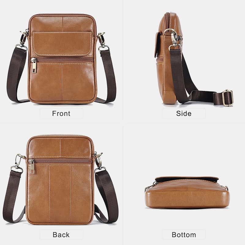 Small Leather Shoulder Bag For Men With Zip Closure And Pockets