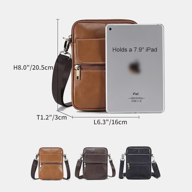 Small Leather Shoulder Bag For Men With Zip Closure And Pockets