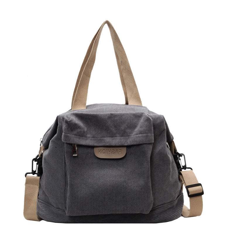Corduroy Tote Bag with Multiple Pockets and Adjustable Strap for Laptop