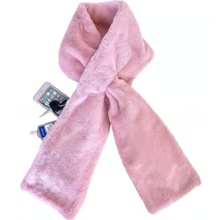 Faux Fur Pull-Through Scarf With Hidden Pocket For Winter