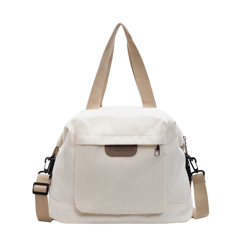 Corduroy Tote Bag with Multiple Pockets and Adjustable Strap for Laptop