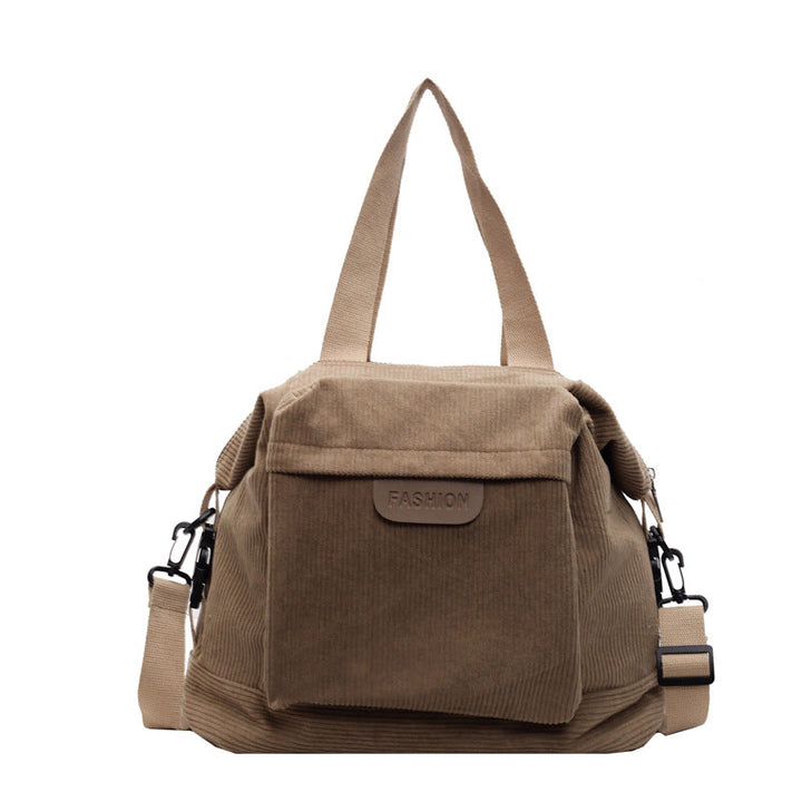 Corduroy Tote Bag with Multiple Pockets and Adjustable Strap for Laptop