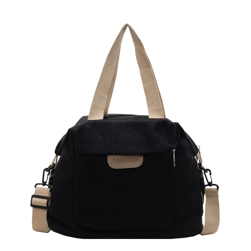 Corduroy Tote Bag with Multiple Pockets and Adjustable Strap for Laptop